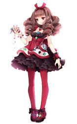 Rule 34 | 1girl, alice (alice in wonderland), alice in wonderland, bow, brown hair, choker, clock, dress, drill hair, earrings, face, fingernails, hair ribbon, hairband, heart, jewelry, long hair, mary janes, mole, nail polish, pantyhose, pocket watch, red eyes, red pantyhose, ribbon, shoes, smile, solo, tearfish, twin drills, twintails, watch
