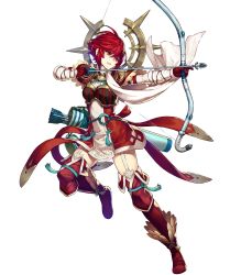 Rule 34 | 1girl, bow (weapon), fire emblem, fire emblem fates, fire emblem heroes, full body, garter straps, highres, hinoka (fire emblem), holding, holding bow (weapon), holding weapon, nintendo, official art, red eyes, red hair, short hair, solo, thighhighs, transparent background, weapon