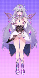 Rule 34 | 1girl, absurdres, adapted costume, breasts, cameltoe, circlet, colored inner hair, dress, grey hair, highres, hololive, hololive english, jewel under eye, koseki bijou, koseki bijou (1st costume), long hair, looking at viewer, multicolored hair, open mouth, petite, purple eyes, small breasts, smile, solo, swimsuit, virtual youtuber, waterring, white dress