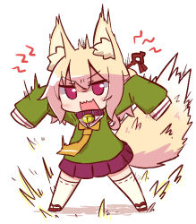 Rule 34 | 1girl, angry, animal ear fluff, animal ears, bell, blonde hair, blush, brown collar, collar, fox ears, fox girl, fox tail, full body, green shirt, hair between eyes, hair bun, hair ornament, jingle bell, kemomimi-chan (naga u), legs apart, long hair, long sleeves, looking at viewer, naga u, neck bell, open mouth, orange neckwear, original, pleated skirt, purple skirt, red eyes, red footwear, ribbon-trimmed legwear, ribbon trim, sailor collar, sandals, school uniform, serafuku, shadow, shirt, sidelocks, single hair bun, skirt, sleeves past fingers, sleeves past wrists, solo, tail, tail raised, thighhighs, v-shaped eyebrows, wavy mouth, white background, white sailor collar, white thighhighs, zouri