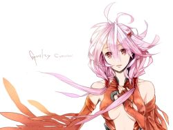 Rule 34 | 10s, 1girl, bare shoulders, breasts, center opening, cleavage, detached sleeves, elbow gloves, gloves, guilty crown, hair ornament, hairclip, hand on own chest, long hair, looking at viewer, open mouth, pink hair, red eyes, solo, thighhighs, twintails, uehara taichi, yuzuriha inori