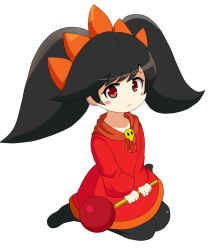 Rule 34 | 1girl, :&lt;, ashley (warioware), big hair, black hair, black pantyhose, blush stickers, christmas, closed mouth, commentary request, dress, flat chest, full body, hairband, highres, holding, holding staff, korutana, long hair, long sleeves, looking at viewer, neckerchief, nintendo, no shoes, orange hairband, orange neckerchief, pantyhose, red dress, red eyes, simple background, sitting, skull, solo, staff, swept bangs, twintails, warioware, wariza, white background