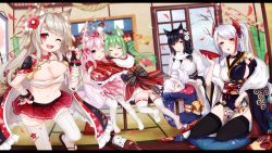 Rule 34 | 6+girls, ;3, ;d, ;o, ^ ^, ahoge, akashi (akashi&#039;s in the red nya!) (azur lane), akashi (azur lane), animal ears, atago (azur lane), atago (hallmarks of winter) (azur lane), azur lane, bamboo, bell, black bow, black footwear, black gloves, black hair, black legwear, black panties, blue kimono, blurry, blurry background, blush, bottle, bow, bow panties, braid, breasts, brown eyes, cat ears, chestnut mouth, cleavage, closed eyes, closed mouth, collar, commentary request, covering with blanket, cushion, day, depth of field, drunk, fang, fingerless gloves, fingernails, flower, frilled kimono, frills, fur collar, gloves, green hair, hair bow, hair flower, hair ornament, hand on own hip, head tilt, highres, holding, holding bottle, horns, indoors, japanese clothes, jingle bell, kimono, kisaragi (azur lane), kisaragi (new year&#039;s wish) (azur lane), laffey (azur lane), laffey (snow rabbit and candy apple) (azur lane), large breasts, letterboxed, light brown hair, long hair, long sleeves, looking at viewer, mole, mole under eye, multicolored hair, multiple girls, nail polish, new year, no shoes, obi, one eye closed, open mouth, panties, pantyhose, parted lips, pelvic curtain, pink hair, pink kimono, pleated skirt, prinz eugen (azur lane), prinz eugen (profusion of flowers) (azur lane), purple eyes, red collar, red eyes, red flower, red hair, red kimono, red nails, red skirt, ribbon-trimmed sleeves, ribbon trim, sandals, sarashi, sash, shiira (nya rl), silver hair, sitting, skirt, sleeping, sliding doors, smile, snow, spiked collar, spikes, streaked hair, striped, striped bow, table, thick eyebrows, thighhighs, two side up, underwear, very long hair, white flower, white kimono, white legwear, wide sleeves, wolf ears, yokozuwari, yuudachi (azur lane), yuudachi (shogun of snowballs) (azur lane), zabuton, zouri