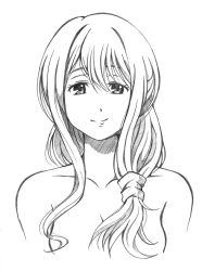 Rule 34 | 10s, 1girl, bare shoulders, bbb (friskuser), completely nude, greyscale, highres, hyouka, long hair, monochrome, nude, simple background, white background, yuasa shouko