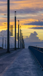 Rule 34 | bridge, cloud, cumulonimbus cloud, dawn, hoshiumisora, lamppost, morning, original, road, scenery, street, sunlight, sunrise