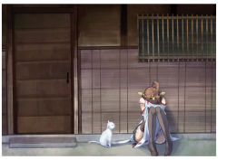 Rule 34 | 10s, 1girl, against wall, ahoge, boots, brown hair, cat, covering face, detached sleeves, door, hairband, hand on own shoulder, head down, kantai collection, knees together feet apart, kongou (kancolle), konkito, looking at another, nontraditional miko, on ground, ribbon-trimmed sleeves, ribbon trim, sitting, skirt, thigh boots, thighhighs, window