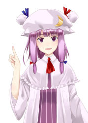 Rule 34 | 1girl, crescent, female focus, hat, kuze, long hair, open mouth, patchouli knowledge, purple eyes, purple hair, simple background, solo, touhou, white background