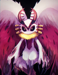 Rule 34 | antlers, black background, black sclera, chaos elfilis, chiimako, claws, colored sclera, fecto elfilis, horns, kirby (series), kirby and the forgotten land, looking at viewer, nintendo, solo, white fur, wing ears, yellow eyes, yellow fur