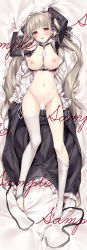 Rule 34 | 1girl, absurdres, azur lane, bare shoulders, bed, bed sheet, between breasts, black bow, black dress, black nails, black ribbon, blunt bangs, blush, bow, breasts, censored, clothes pull, collar, collarbone, commentary request, dakimakura (medium), detached collar, dress, dress pull, ear piercing, earrings, fingernails, formidable (azur lane), frilled dress, frills, hair bow, hair ornament, hair ribbon, head tilt, highres, holding, holding sheet, implied sex, jewelry, karory, large breasts, lolita fashion, long hair, long sleeves, looking at viewer, lying, midriff, nail polish, navel, nipples, nude, on back, on bed, open mouth, outstretched foot, panties, piercing, platinum blonde hair, pussy, pussy juice, red eyes, ribbon, ribbon legwear, saliva, sample watermark, sleeveless, sleeves past wrists, solo, thighhighs, thighhighs pull, thighs, toenail polish, toenails, tongue, twintails, two-tone ribbon, underwear, unworn clothes, very long hair, watermark, white thighhighs