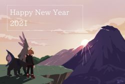 Rule 34 | 1boy, 2021, ahoge, black pants, blonde hair, cloud, commentary, creatures (company), daifuku (pokefuka art), from behind, game freak, gen 7 pokemon, gladion (pokemon), grass, happy new year, highres, hood, hoodie, legendary pokemon, long sleeves, male focus, mountain, new year, nintendo, outdoors, pants, pokemon, pokemon (creature), pokemon sm, red footwear, shoes, short hair, signature, silvally, sky, standing, sunset, symbol-only commentary