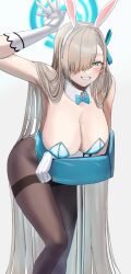Rule 34 | 1girl, asuna (blue archive), blue archive, blue eyes, breasts, cafenami, cleavage, highres, large breasts, light brown hair, long hair, looking at viewer, rabbit ears, smile, solo