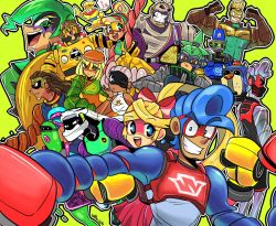 Rule 34 | 2others, 6+boys, 6+girls, arms (game), artist name, barq, biff (arms), black sclera, blonde hair, blue eyes, blue hair, brown hair, byte (arms), cello us, clown, colored sclera, dark-skinned male, dark skin, dr. coyle, dragon, everyone, eyes visible through hair, flexing, gloves, green background, green eyes, green hair, grin, hair ribbon, helix (arms), heterochromia, kid cobra, lola pop, long hair, looking at viewer, looking back, mask, master mummy (arms), matching hair/eyes, max brass, mechanica (arms), min min (arms), misango, multicolored hair, multiple boys, multiple girls, multiple others, muscular, ninja, nintendo, no pupils, one eye closed, open mouth, pink ribbon, profile, purple eyes, red eyes, ribbon, ribbon girl (arms), robot, shiny clothes, shiny skin, short hair, silver hair, smile, speech bubble, spring man (arms), springtron, teeth, twintails, twintelle (arms), two-tone hair, wink, yellow eyes