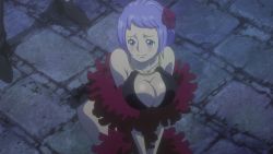Rule 34 | 1girl, ass, bare shoulders, black dress, blush, breasts, carina (one piece), cleavage, dress, earrings, flower, highres, hip focus, jewelry, large breasts, one piece, one piece film: gold, purple hair, rose, screencap, short hair, smile, thighs