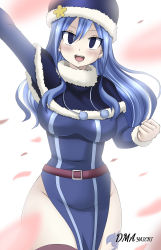 Rule 34 | 1girl, absurdres, belt, black eyes, black thighhighs, blue hair, breasts, dmayaichi, fairy tail, female focus, heart, highres, juvia lockser, large breasts, lips, long hair, looking at viewer, simple background, solo, tagme, tattoo, thighhighs
