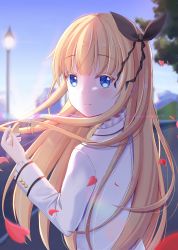 Rule 34 | 10s, 1girl, absurdres, backlighting, bad id, bad pixiv id, blue eyes, blush, colored eyelashes, day, hair between eyes, hair ornament, highres, juliet persia, kishuku gakkou no juliet, long hair, looking at viewer, outdoors, sasatabekung, self-upload, simple background, smile, solo, split mouth, standing, very long hair