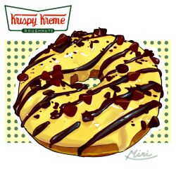 Rule 34 | chocolate syrup, doughnut, food, food focus, highres, krispy kreme, miri illust, no humans, original, pastry