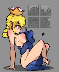 Rule 34 | 2boys, 2girls, against window, arm support, armpit peek, artist name, barefoot, between breasts, big nose, blonde hair, blue eyes, body blush, bowser, braid, breasts, brooch, claws, closed mouth, crown, deep skin, earrings, eyelashes, facial hair, fangs, feet, full body, grey background, hat, head between breasts, heart, heart-shaped pupils, height difference, highres, hug, implied sex, jewelry, kiss, kissing nose, large breasts, leaning back, leg lock, legs, light smile, looking at another, looking outside, mario (series), medium hair, multiple boys, multiple girls, mustache, new super mario bros. u deluxe, nintendo, nude, open hand, open mouth, peachette, princess, princess peach, puffy short sleeves, puffy sleeves, shadow, shadow mario, shell, short sleeves, signature, simple background, sitting, spiked shell, spikes, straddling, super crown, super mario odyssey, super mario sunshine, symbol-shaped pupils, thick eyebrows, thighs, toadette, transparent, twin braids, twintails, upright straddle, verymediocre, voyeurism, wariza, window