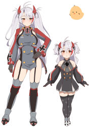 Rule 34 | 2girls, absurdres, animal, antenna hair, azur lane, bare shoulders, bird, black dress, black gloves, breasts, chick, closed mouth, collared shirt, commentary request, cross, dress, garter straps, gloves, grey dress, grey hair, grey shirt, hair between eyes, hand on own hip, headgear, highres, iron cross, large breasts, little prinz eugen (azur lane), long hair, long sleeves, manjuu (azur lane), mother and daughter, moyoron, multicolored hair, multiple girls, off-shoulder dress, off shoulder, orange eyes, parted bangs, prinz eugen (azur lane), puffy long sleeves, puffy sleeves, red hair, shirt, simple background, sleeveless, sleeveless shirt, sleeves past wrists, streaked hair, thighhighs, two side up, very long hair, white background