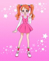Rule 34 | 1girl, cure whip, dress, full body, highres, kirakira precure a la mode, long hair, long sleeves, official art, open mouth, orange hair, pink skirt, precure, precure connection puzzlun, red eyes, skirt, smile, socks, solo, standing, third-party source, twintails, usami ichika, white footwear