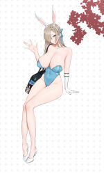 Rule 34 | 1girl, absurdres, animal ears, asuna (blue archive), asuna (bunny) (blue archive), bag, bare legs, bare shoulders, blonde hair, blue archive, blue bow, blue eyes, blue leotard, blush, bow, breasts, cleavage, fake animal ears, fendai, full body, gloves, high heels, highleg, highleg leotard, highres, large breasts, leotard, light brown hair, long hair, looking at viewer, mole, mole on breast, official alternate costume, playboy bunny, rabbit ears, rabbit tail, shoulder bag, smile, solo, strapless, strapless leotard, tail, white footwear, white gloves