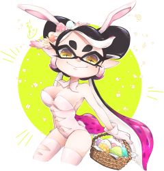 Rule 34 | + +, 1girl, animal ears, artist name, basket, black hair, breasts, brown eyes, callie (splatoon), cleavage, closed mouth, collar, commentary, cowboy shot, cropped legs, detached collar, earrings, easter, easter egg, egg, english commentary, fake animal ears, fake tail, gloves, gradient hair, hair ornament, highres, holding, holding basket, inkling, jewelry, leotard, long hair, looking at viewer, medium breasts, mole, mole under eye, multicolored hair, navel, nintendo, okome 2g2g, playboy bunny, pointy ears, purple hair, rabbit ears, rabbit tail, signature, smile, solo, splatoon (series), standing, strapless, strapless leotard, swept bangs, tail, tentacle hair, thighhighs, very long hair, white collar, white gloves, white leotard, white thighhighs