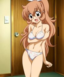 Rule 34 | 1girl, :d, alternate hairstyle, bikini, breast hold, breasts, cleavage, glasses, highres, kodomo no jikan, long hair, navel, open mouth, ponytail, screencap, smile, solo, spoilers, stitched, swimsuit, third-party edit, usa mimi, very long hair