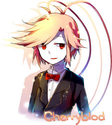 Rule 34 | 1boy, bow, bowtie, character name, cherryblod, formal, funamusea, male focus, mary (14476764), oounabara to wadanohara, open mouth, pink hair, red eyes, shadow, sidelocks, simple background, solo, suit, swept bangs, traditional bowtie, upper body, white background
