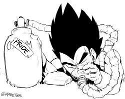 Rule 34 | 1boy, armor, bodysuit, commentary, copium (meme), dragon ball, dragon ball fighterz, english commentary, english text, gloves, grass, greyscale, holding, holding mask, kazetier, lying, male focus, mask, meme, monochrome, on ground, on stomach, open mouth, oxygen mask, oxygen tank, rock, saiyan armor, simple background, solo, spiked hair, sticker, twitter username, vegeta, white background, widow&#039;s peak