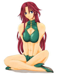 Rule 34 | 1girl, abs, bare shoulders, bikini, blue eyes, braid, breasts, cleavage, cleavage cutout, clothing cutout, collarbone, female focus, gloves, high heels, highres, hong meiling, ledjoker07, lips, long hair, navel, red hair, shoes, sitting, solo, swimsuit, touhou, twin braids, v arms, very long hair