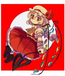 Rule 34 | 1girl, absurdres, ascot, bambootea, black footwear, blonde hair, chinese commentary, closed mouth, commentary request, flandre scarlet, hat, hat ribbon, highres, medium hair, mob cap, puffy short sleeves, puffy sleeves, red eyes, red ribbon, red skirt, red vest, ribbon, shirt, shoes, short sleeves, sketch, skirt, socks, solo, touhou, vest, white hat, white shirt, white socks, wings, wrist cuffs, yellow ascot