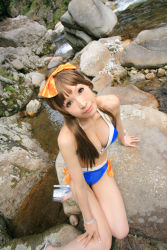 Rule 34 | bikini, highres, igarashi nao (model), kasumi (doa), photo (medium), river, rocks, sitting, swimsuit