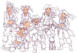 Rule 34 | 1boy, 5girls, buckle, character request, dragon quest, hat, multiple girls, partially colored, pirate, rikku (ff10), sailor, source request