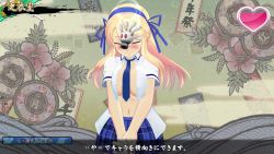 Rule 34 | 1girl, 3d, abstract background, animated, blonde hair, blush, breasts, game console, green eyes, hair ribbon, highres, katsuragi (senran kagura), kiss, looking at viewer, video, necktie, open clothes, playstation 4, ribbon, school uniform, senran kagura, senran kagura estival versus, tagme, video, sound, white background
