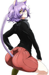Rule 34 | 1boy, androgynous, animal ears, ass, bad id, bad pixiv id, cat boy, cat ears, cat tail, dimples of venus, fang, highres, hunter x hunter, long sleeves, male focus, neferpitou, other focus, purple hair, short hair, shorts, slit pupils, solo, tail, trap, wavy hair, yagyuu (kgtjmjgk), yellow eyes