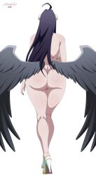 1girl albedo_(overlord) artanis69 artist_name ass black_hair breasts female_focus large_breasts long_hair overlord_(maruyama) text_focus uncensored vaginal