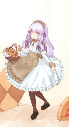 Rule 34 | 1girl, absurdres, apron, basket, black footwear, breasts, brown apron, brown pantyhose, closed mouth, cookie, dress, fire emblem, fire emblem: three houses, fire emblem heroes, food, frills, full body, headdress, highres, holding, holding basket, long hair, long sleeves, looking at viewer, lysithea von ordelia, lysithea von ordelia (tea party), nintendo, official alternate costume, official alternate hairstyle, pantyhose, pink eyes, puffy sleeves, sepia (kilikasumi), shoes, small breasts, smile, solo, white dress, white hair