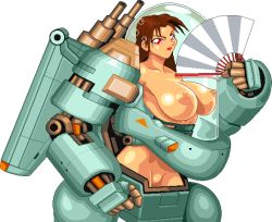 Rule 34 | 1girl, breasts, cleft of venus, covered erect nipples, fatal fury, huge breasts, looking at viewer, m.u.g.e.n, pixel art, pussy, shiranui mai, snk, the king of fighters, uncensored, warner
