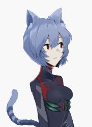 Rule 34 | 1girl, animal ears, animated, animated gif, ayanami rei, black bodysuit, blinking, blue hair, bodysuit, breasts, cat ears, cat tail, medium breasts, official alternate costume, red eyes, short hair, solo, tail, yagisawa teru