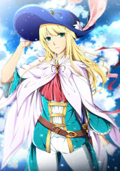 Rule 34 | absurdres, bad id, bad pixiv id, blonde hair, blue eyes, chevalier d&#039;eon (fate), cloak, commentary request, fate/grand order, fate (series), flower, gloves, hat, hat flower, highres, long hair, long sleeves, looking at viewer, solo, white flower, white gloves