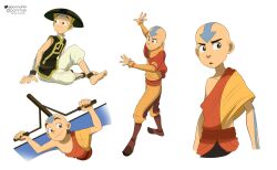 Rule 34 | 1boy, aang, artist name, avatar: the last airbender, avatar legends, child, closed mouth, commentary, dougi, english commentary, full body, hat, looking at viewer, male focus, multiple views, open mouth, pants, parimak94, simple background, sitting, smile, white background