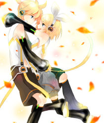 Rule 34 | 1boy, 1girl, absurdres, aqua eyes, bad id, bad pixiv id, blonde hair, brother and sister, detached sleeves, hair ornament, hair ribbon, hairclip, headphones, hechima (issindotai), highres, kagamine len, kagamine len (append), kagamine rin, kagamine rin (append), leg warmers, navel, ribbon, short hair, siblings, smile, twins, vocaloid, vocaloid append