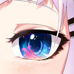 Rule 34 | 13o, 1girl, bad id, bad pixiv id, blush, close-up, commentary request, eye focus, eye reflection, eyelashes, grey hair, hair ornament, hairclip, kaguya luna, looking at viewer, reflection, solo, the moon studio, virtual youtuber