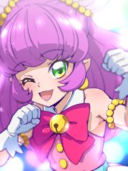 Rule 34 | 1girl, ;p, gloves, green eyes, long hair, mao (star twinkle precure), one eye closed, pointy ears, precure, purple hair, solo, star twinkle precure, tj-type1, tongue, tongue out