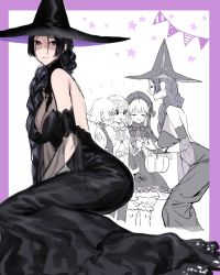 Rule 34 | 4girls, alternate costume, basket, black capelet, black dress, black eyes, black hair, black veil, bow, braid, capelet, commentary request, dress, fate/grand order, fate (series), gothic lolita, halloween, hat, jack the ripper (fate/apocrypha), jeanne d&#039;arc (fate), jeanne d&#039;arc alter santa lily (fate), lolita fashion, long dress, long hair, minamoto no raikou (fate), multiple girls, nakuta, nursery rhyme (fate), open mouth, pumpkin, short hair, sidelocks, smile, veil, very long hair, white hair, witch hat