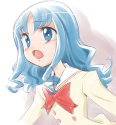 Rule 34 | 10s, 1girl, blue eyes, blue hair, blush, cpro, female focus, gradient background, heartcatch precure!, kurumi erika, long hair, matching hair/eyes, precure, school uniform, solo, white background