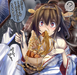 Rule 34 | 10s, 1girl, admiral (kancolle), brown hair, detached sleeves, food, gloves, heart, heart-shaped pupils, japanese clothes, kantai collection, kongou (kancolle), long hair, monikano, nontraditional miko, red eyes, solo focus, symbol-shaped pupils
