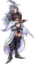 Rule 34 | 00s, 1boy, armor, belt, dissidia final fantasy, final fantasy, final fantasy ix, full body, grey hair, kuja, long hair, male focus, navel, simple background, solo, standing, white background
