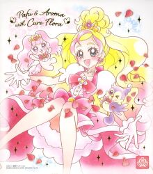 Rule 34 | 1girl, aroma (go! princess precure), blonde hair, blue eyes, blush, bow, choker, cure flora, earrings, flower choker, flower earrings, gloves, go! princess precure, haruno haruka, highres, jewelry, long hair, magical girl, official art, petals, pink bow, precure, puff (go! princess precure), puffy short sleeves, puffy sleeves, short sleeves, smile, solo, third-party source, white gloves