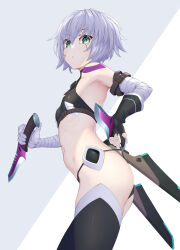 Rule 34 | 1girl, absurdres, arm belt, ass, bandaged arm, bandages, bare shoulders, black panties, black thighhighs, black vest, boots, breasts, cropped vest, dagger, facial scar, fate/apocrypha, fate/grand order, fate (series), green eyes, hair between eyes, highres, jack the ripper (fate/apocrypha), knife, looking at viewer, panties, scar, scar across eye, scar on cheek, scar on face, short hair, shoulder tattoo, small breasts, solo, tattoo, thigh boots, thighhighs, underwear, vest, weapon, white hair, yamachi (xadp7533)