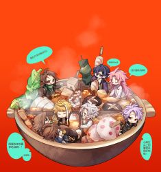 Rule 34 | 6+boys, :/, ahoge, atou haruki, black gloves, black jacket, blonde hair, blue hair, blue jacket, bocchan dango, bottle, bowl, brown eyes, brown hair, chewing, chibi, chinese commentary, chinese text, cigarette, closed eyes, closed mouth, commentary request, crossed arms, cup, dango, dark blue hair, drink, earrings, food, fur-trimmed jacket, fur trim, glasses, gloves, green eyes, green shirt, grey sweater, hand to own mouth, hand up, harada minoru, hatsutori hajime, high collar, highres, holding, holding bottle, holding cigarette, holding cup, holding drink, holding food, isoi reiji, jacket, jewelry, kanou aogu, lab coat, lettuce, long hair, long sleeves, male focus, multiple boys, mushroom, naku (naku999ziye), open clothes, open jacket, open mouth, orange background, parted bangs, pink hair, purple eyes, purple hair, purple robe, red eyes, ribbed sweater, robe, saibou shinkyoku, scar, scar on face, scar on forehead, scarf, shinano eiji, shirt, simple background, sitting, smile, speech bubble, steam, stole, sweat, sweater, theodore riddle, translation request, turtleneck, turtleneck sweater, utsugi noriyuki, wagashi, white hair, white shirt, yellow sweater